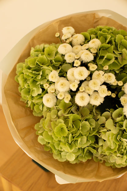 Bouquet with hydrangeas and chrysanthemum